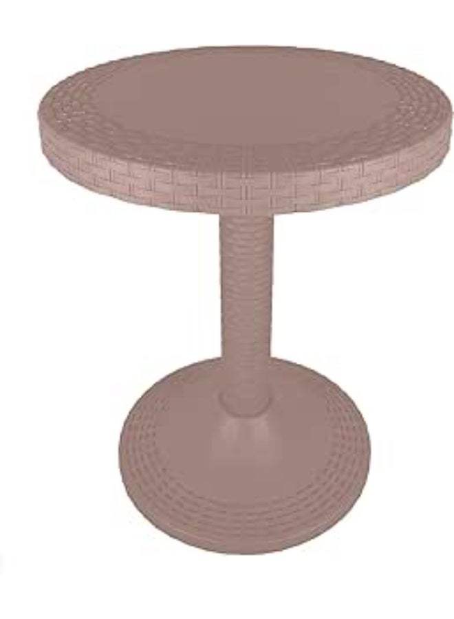 Round Rattan Side Table Pedestal Design Wicker Pattern Taupe Accent Table Outdoor Indoor Rattan-Style End Table Lightweight Durable Coffee Table Balcony Patio